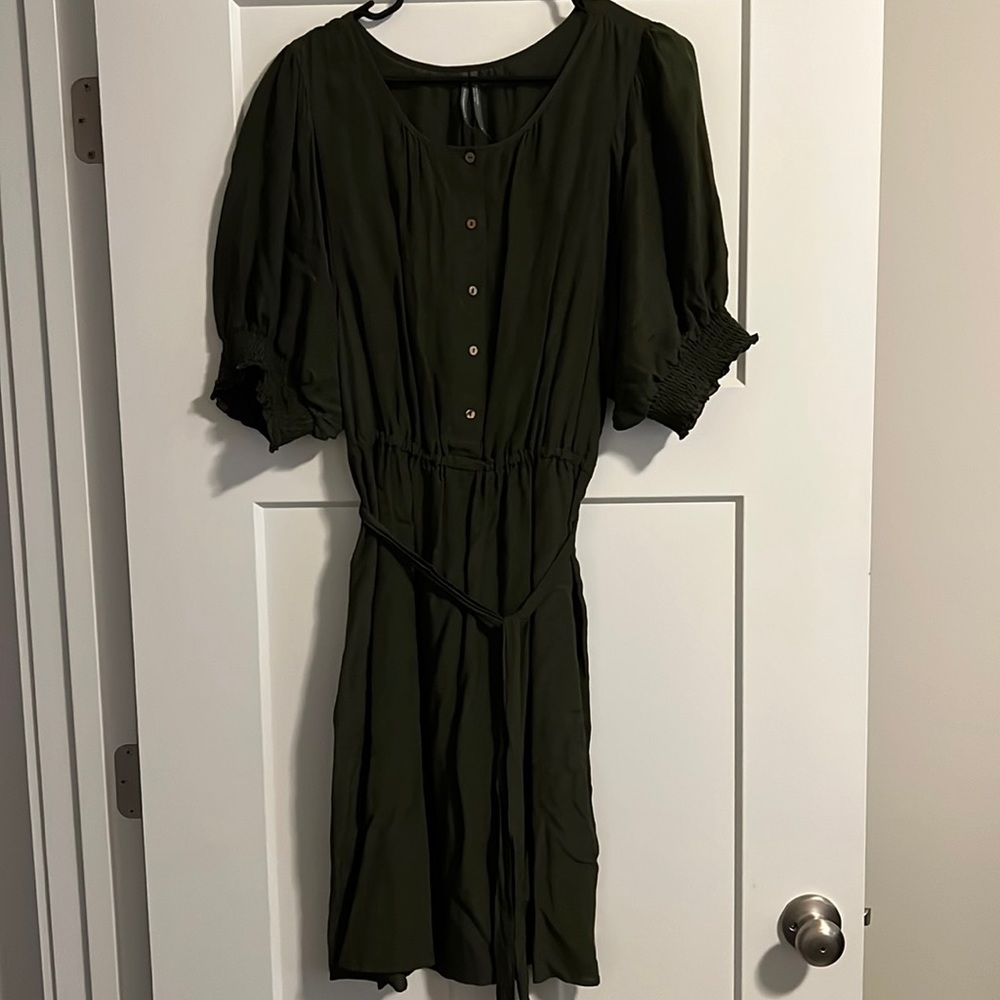 Anthropologie Dark Green Dress with Sleeves